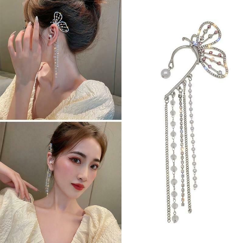 Long Chain Tassel Threader for Women Teen Girls gift Butterfly Ear Clip Jewelry