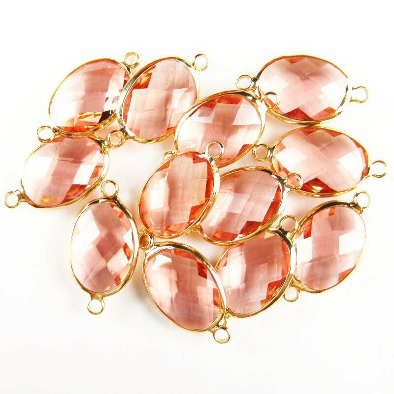 10pcs Wrapped Faceted Orange Titanium Crystal Oval Connector Pendant A-44BBS