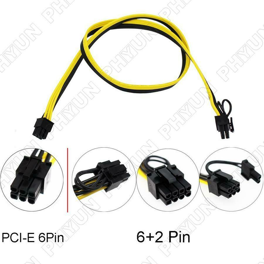 10Pcs 24inch 6pin to 8Pin (6+2Pin) PCI-E Cable 18AWG Mining Plastic & Metal
