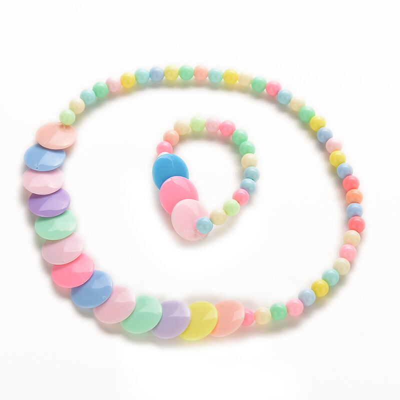 Colorful Beads Necklace&Bracelet Set Party Jewelry for Kids Baby Girls.l8