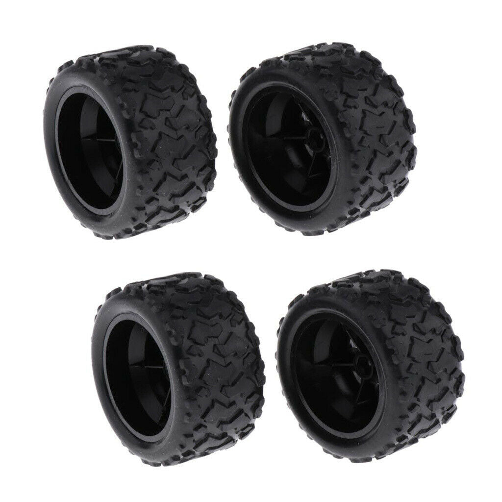 4-Pack Durable Plastic RC Car Tyres Wheel and Rim RC Replacement 65mm Black