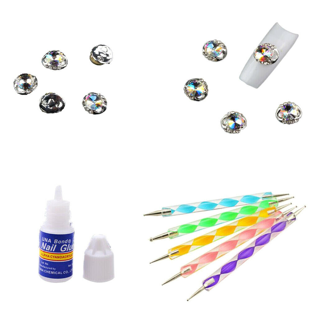 Nail Art Dotting Painting Pencil Rhinestones Glitter Tip Glue Manicure Set