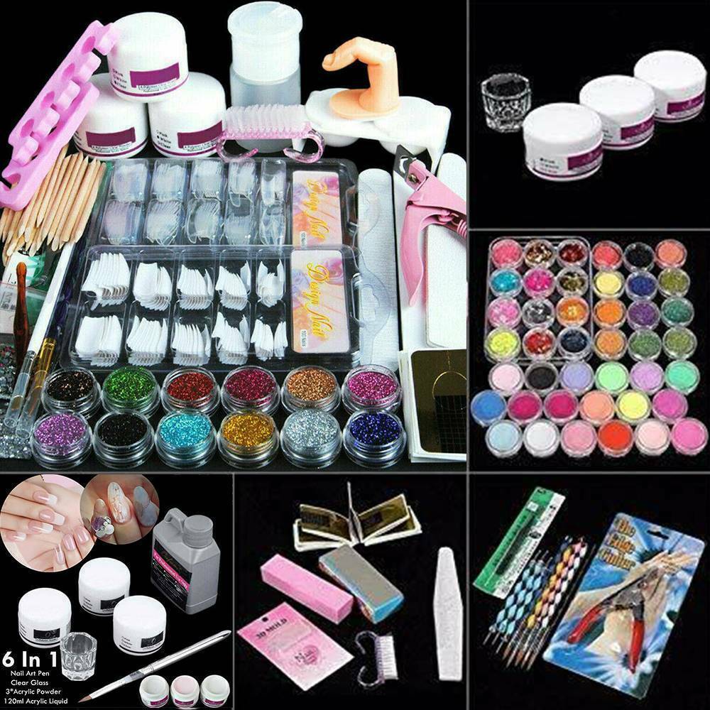 Professional Acrylic Powder Liquid Primer Tips Practice Nail Art DIY Tool Set CA