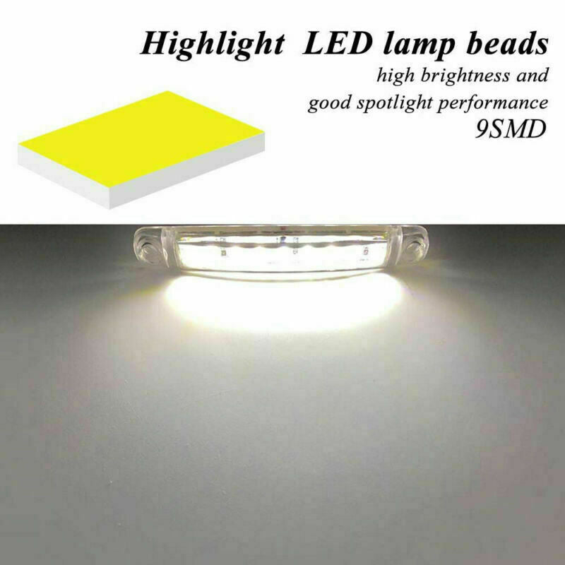 20X White 9 LED Sealed Side Marker Clearance Light Truck Trailer Lorry Bus 24V
