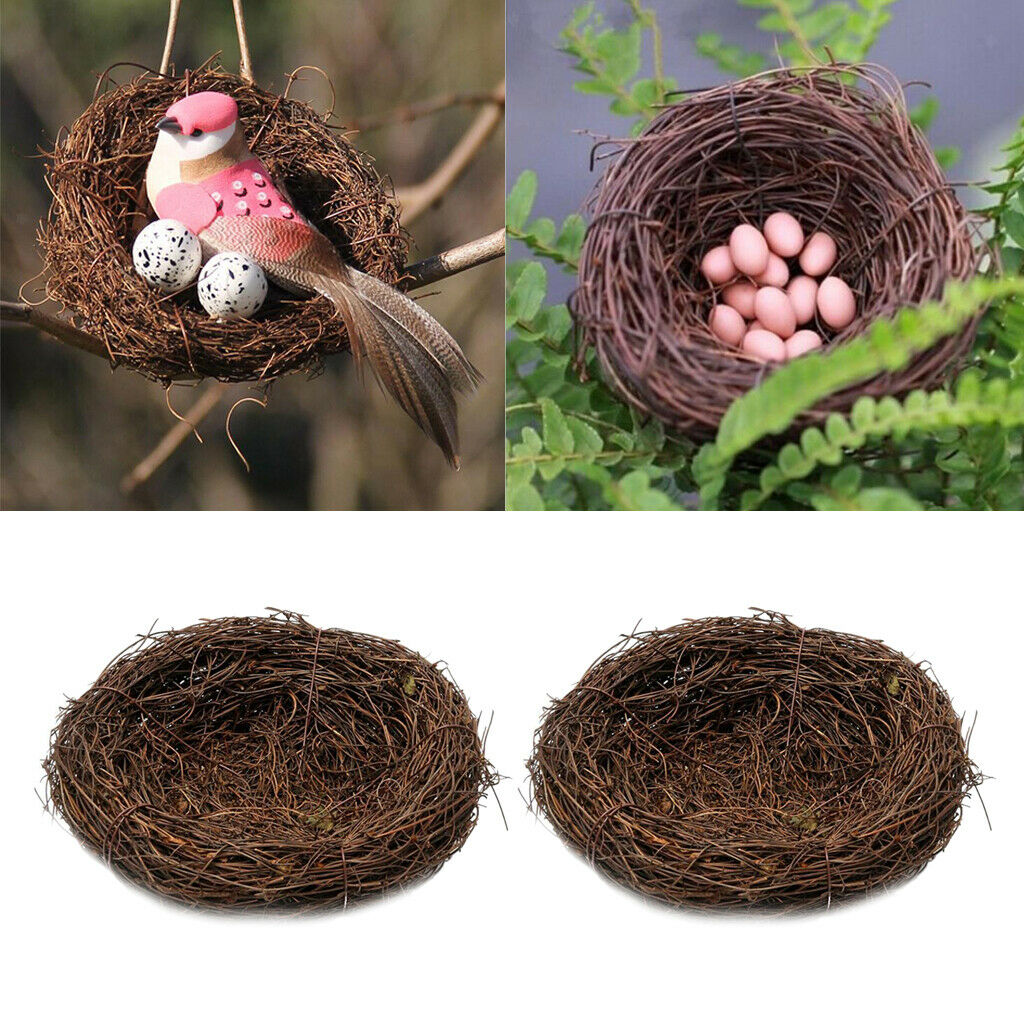 2x Brown Bird Nest Birdhouse Small Birds Bedding Holiday Decoration 6cm