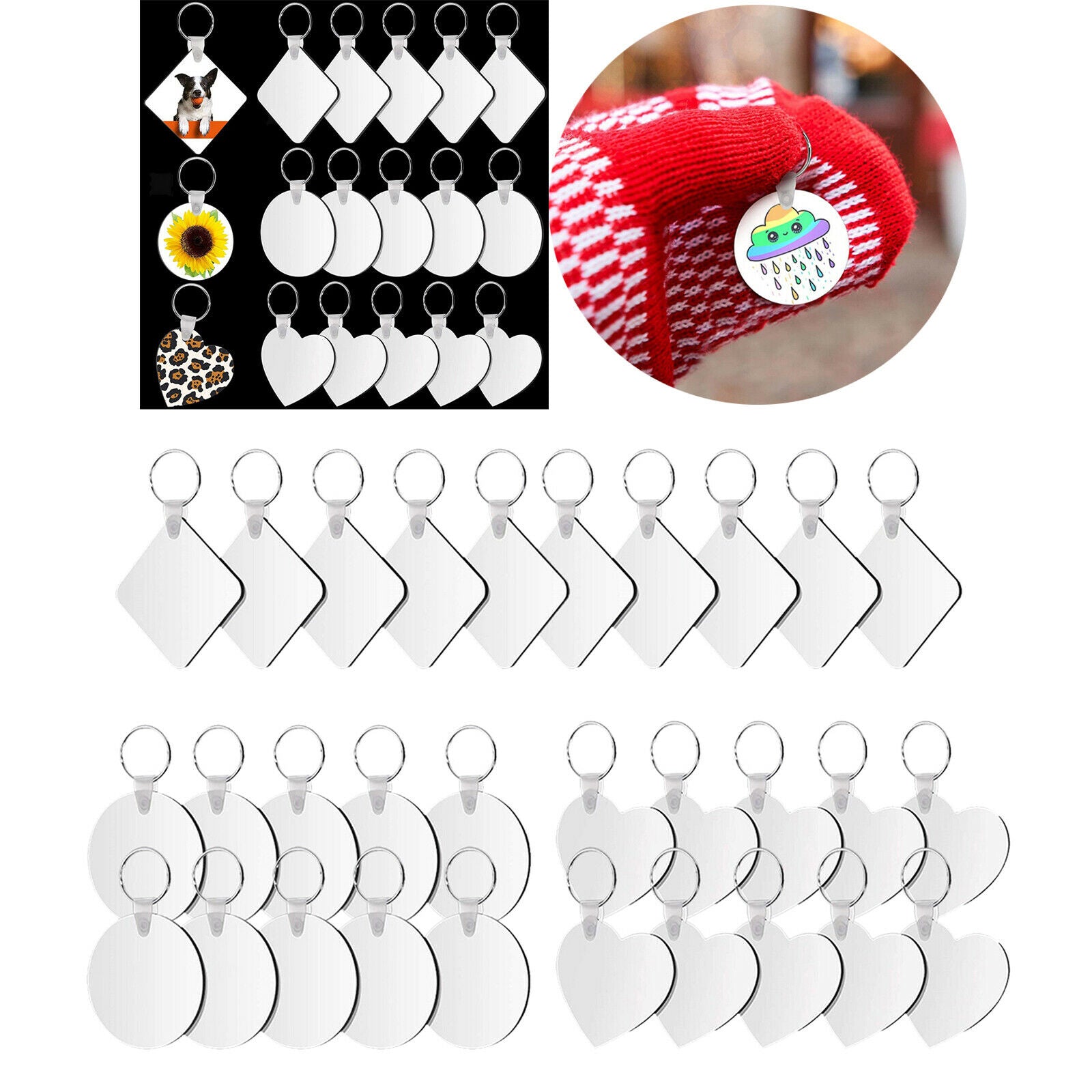 30 Sets Sublimation Blank Keychains DIY MDF Blank Keychains