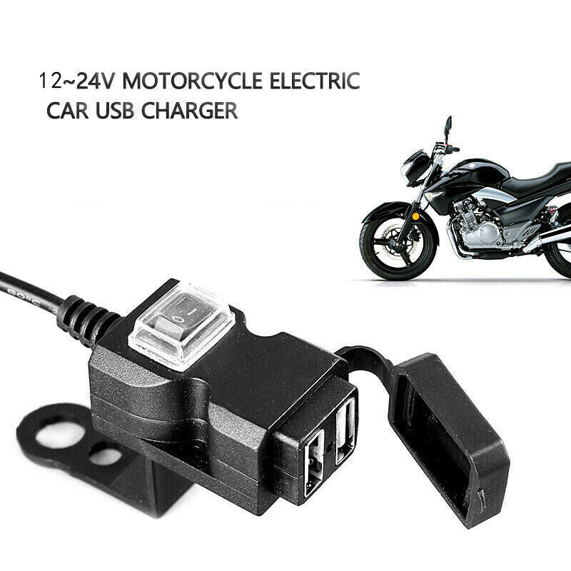 Waterproof Dual USB 12V Motorcycle Bike Handlebar Charger Socket w/ Switch_DD