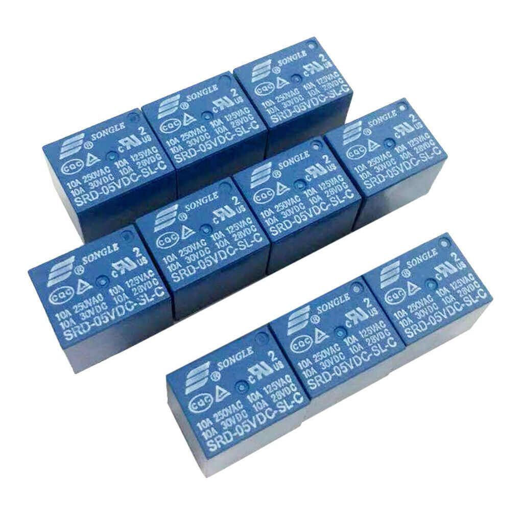 10 Pcs. DC 5V Mini Power Relay, 5Pin, AC250V / AV125V / DC30V / DC28V