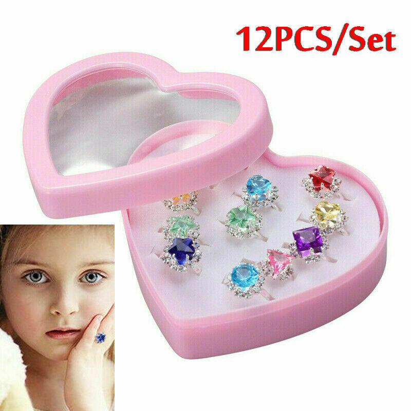 12x Costume Jewelry Adjustable Ring Set Crystal Rings Diamate For Girls Child