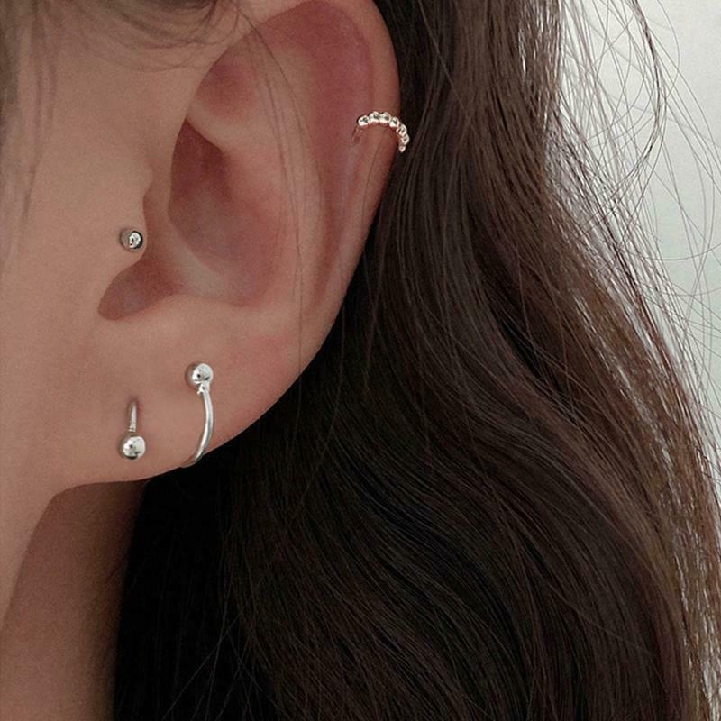 Wave Ball Spiral Screw Back Stud Earrings Spiral Pull Through Hoop Earring Women