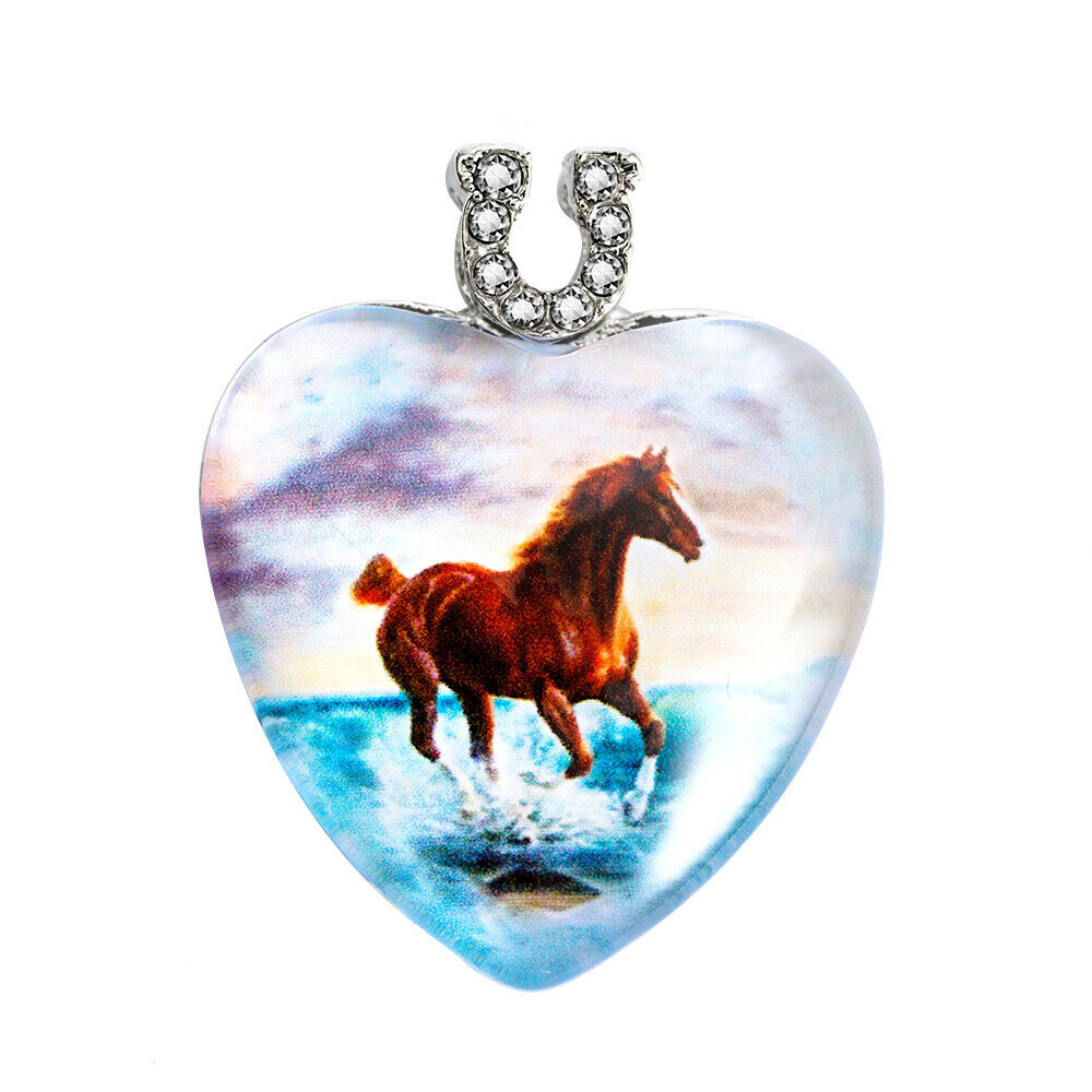 Women Peach Heart Animal Pendant Necklace Horse Natural Crystal Jewelry Gift