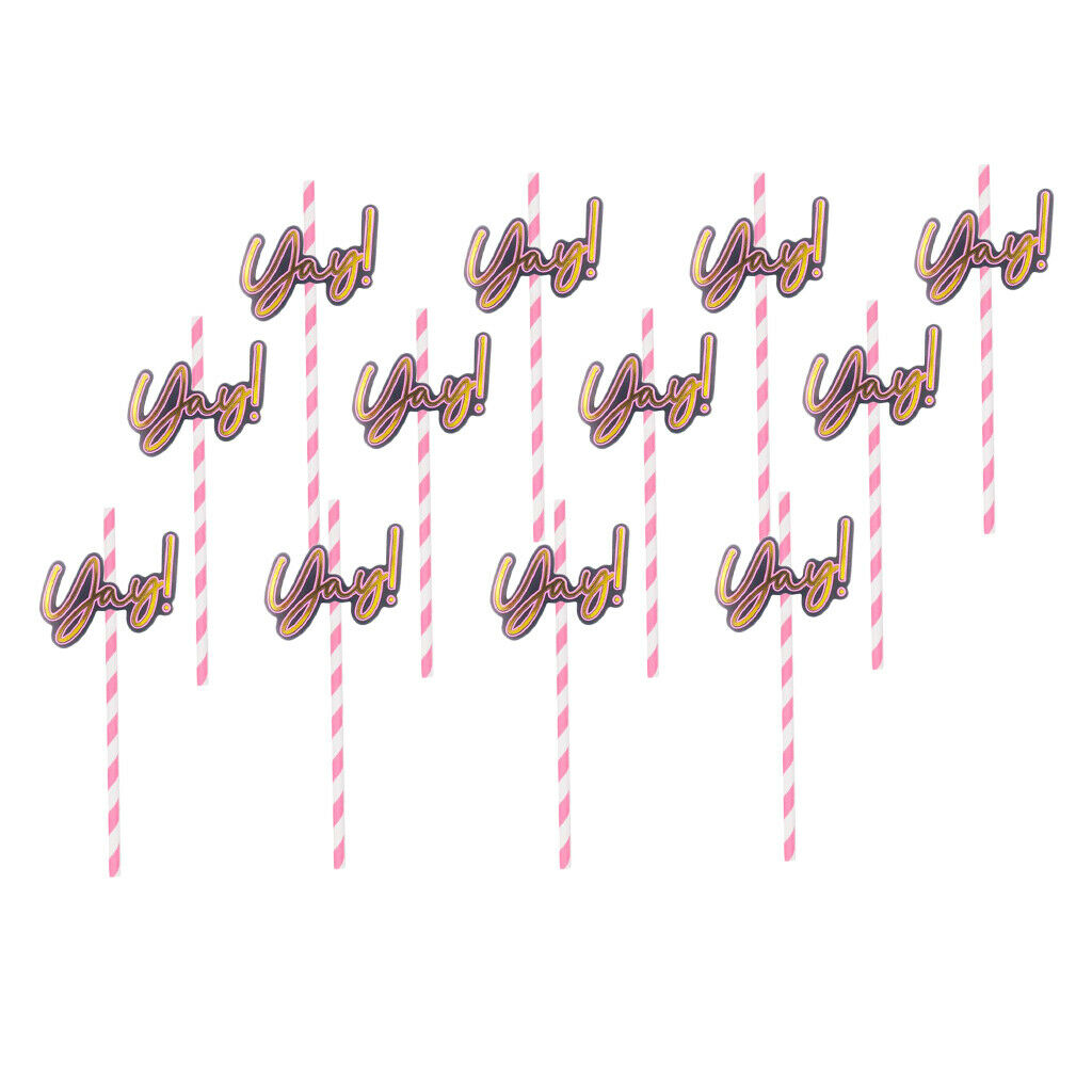 12 Pieces Party Paper Straws Rainbow Stripe Paper Drinking Straw Hot Pink