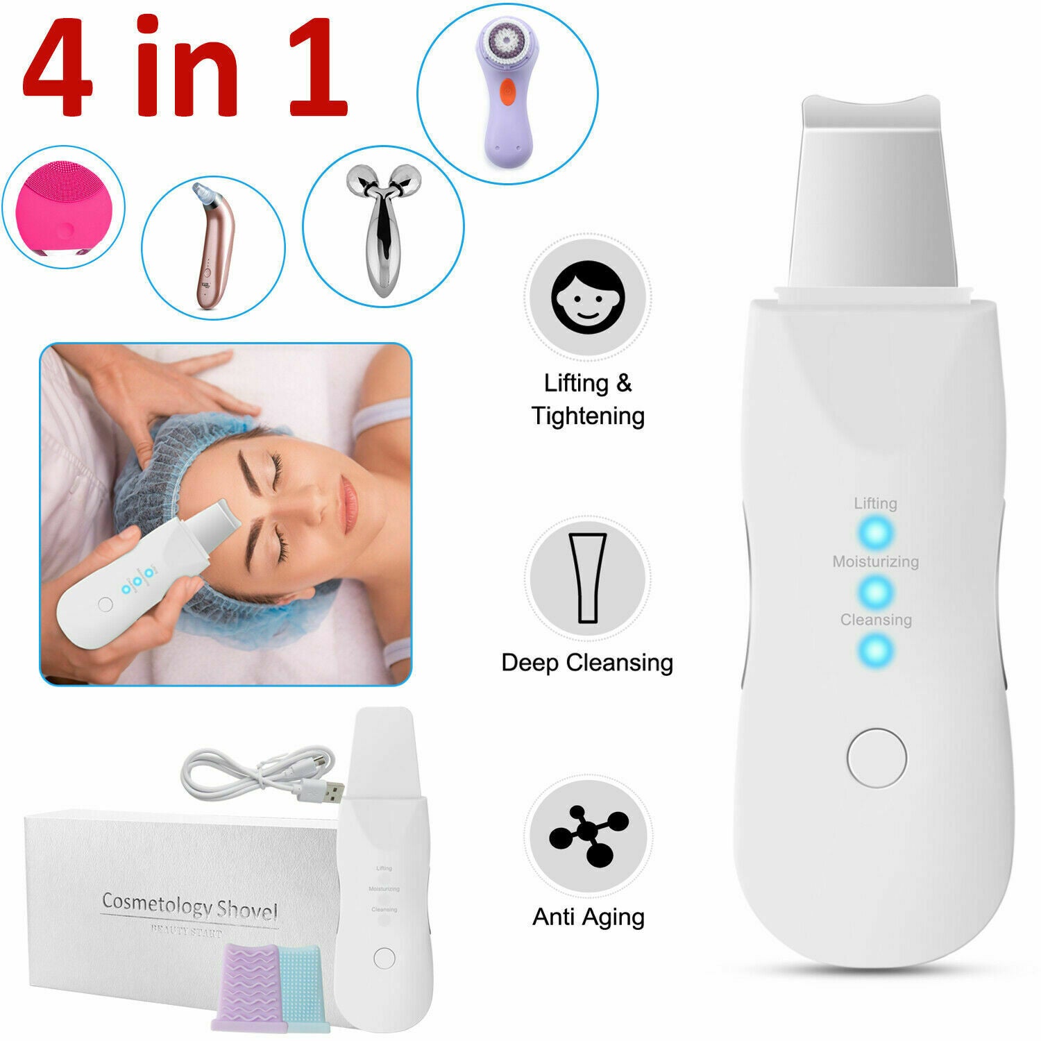 Ultrasonic Facial Skin Scrubber Spatula Face Extractor Peeling Deep Cleaner Tool