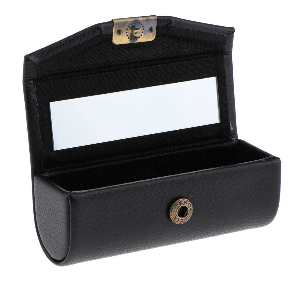 2Pcs Leather Lipstick Case Holder Storage Box with Mirror for Purse Pocket