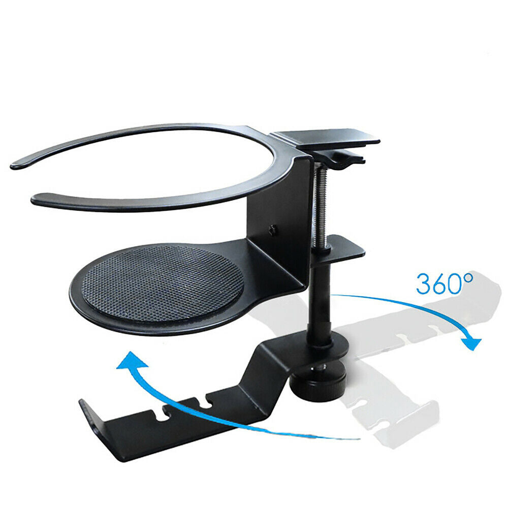 2 In 1 Metal Headphone Cup Base Holder Under Desk Headset Stand 360 Degree