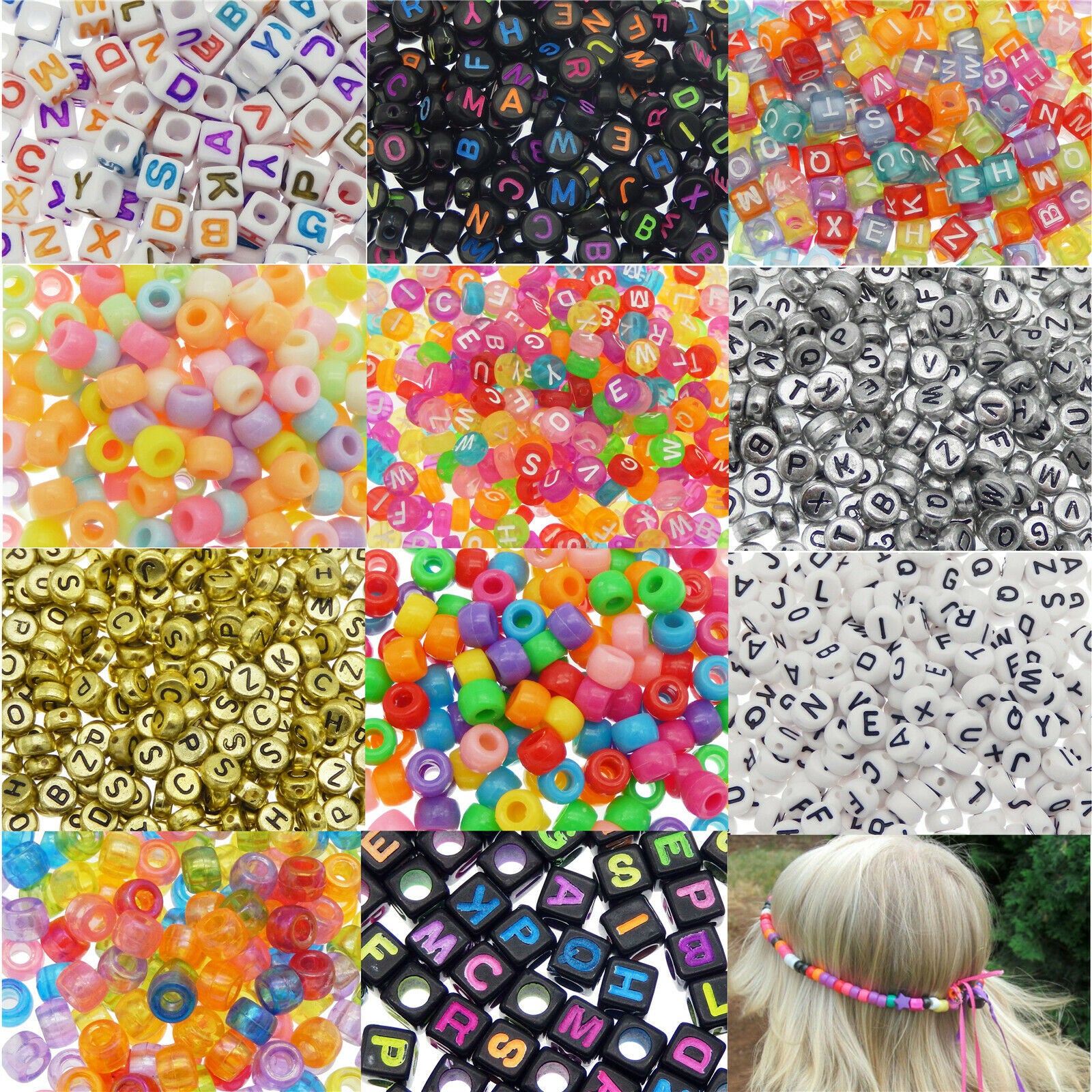 110 Mix Acrylic Pony Beads Alphabet For Bracelets DIY Loose Spacers Round Cube