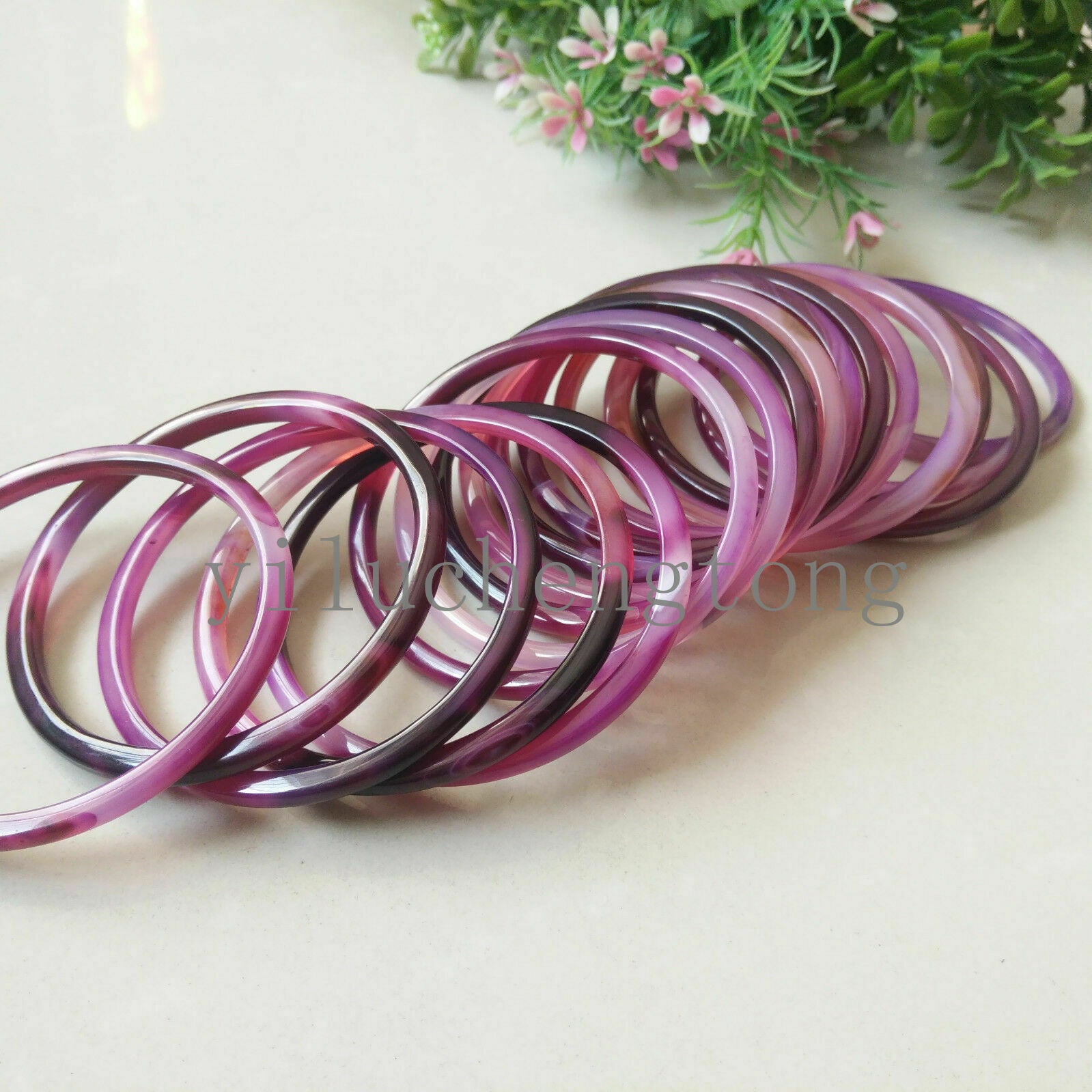 5pcs Fashion 100% Natural Agate Chalcedony Bangle Bracelet 54-55mm+Certificate
