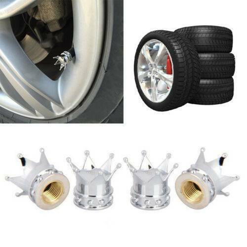 4pcs Chrome Crown Tyre Tire Valve Stems Air Dust Caps Cover Car Truck Wheel
