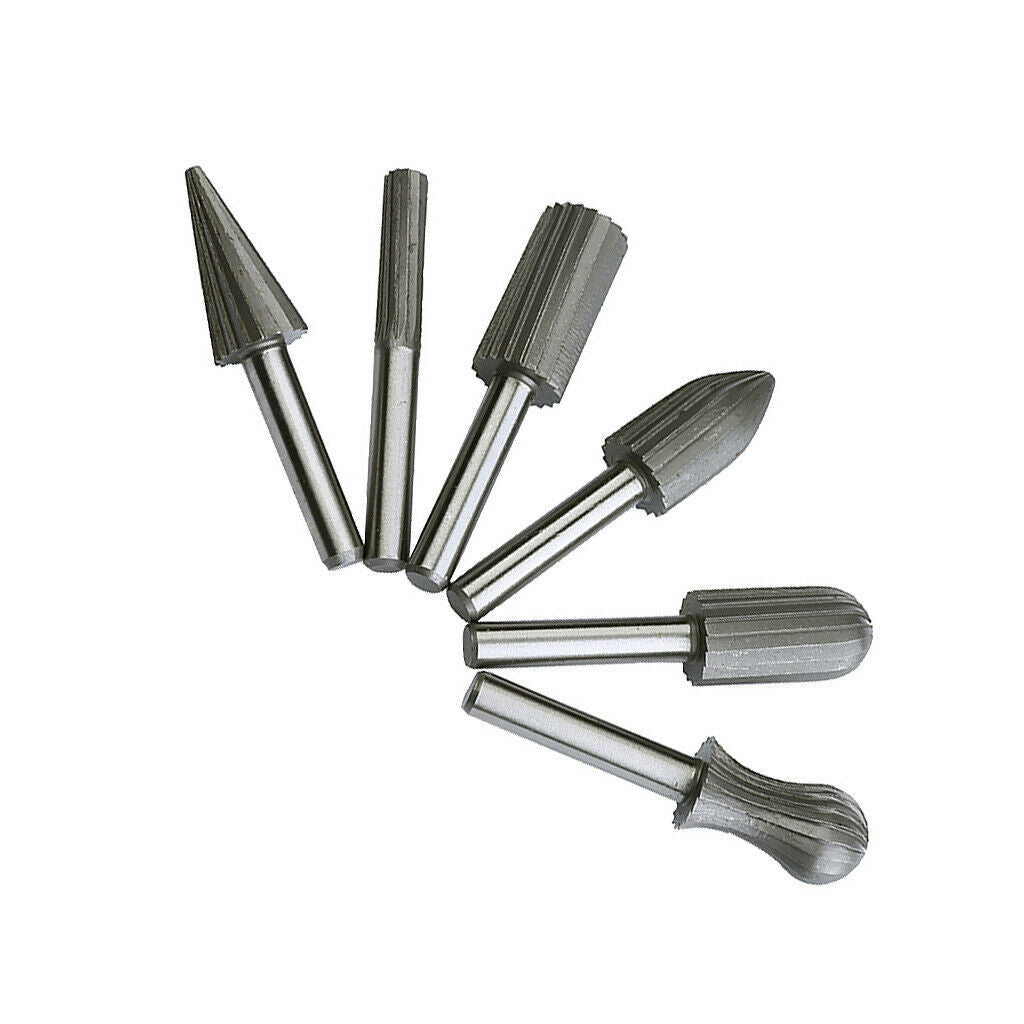 6Pieces Rotary Burr Set Wood Carving File Rasp Drill Bit 1/4" Shank Tool