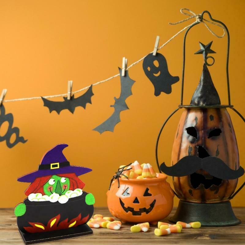 Evil Witch Halloween Wooden Desktop Ornaments Creative Decor for Home Indoor