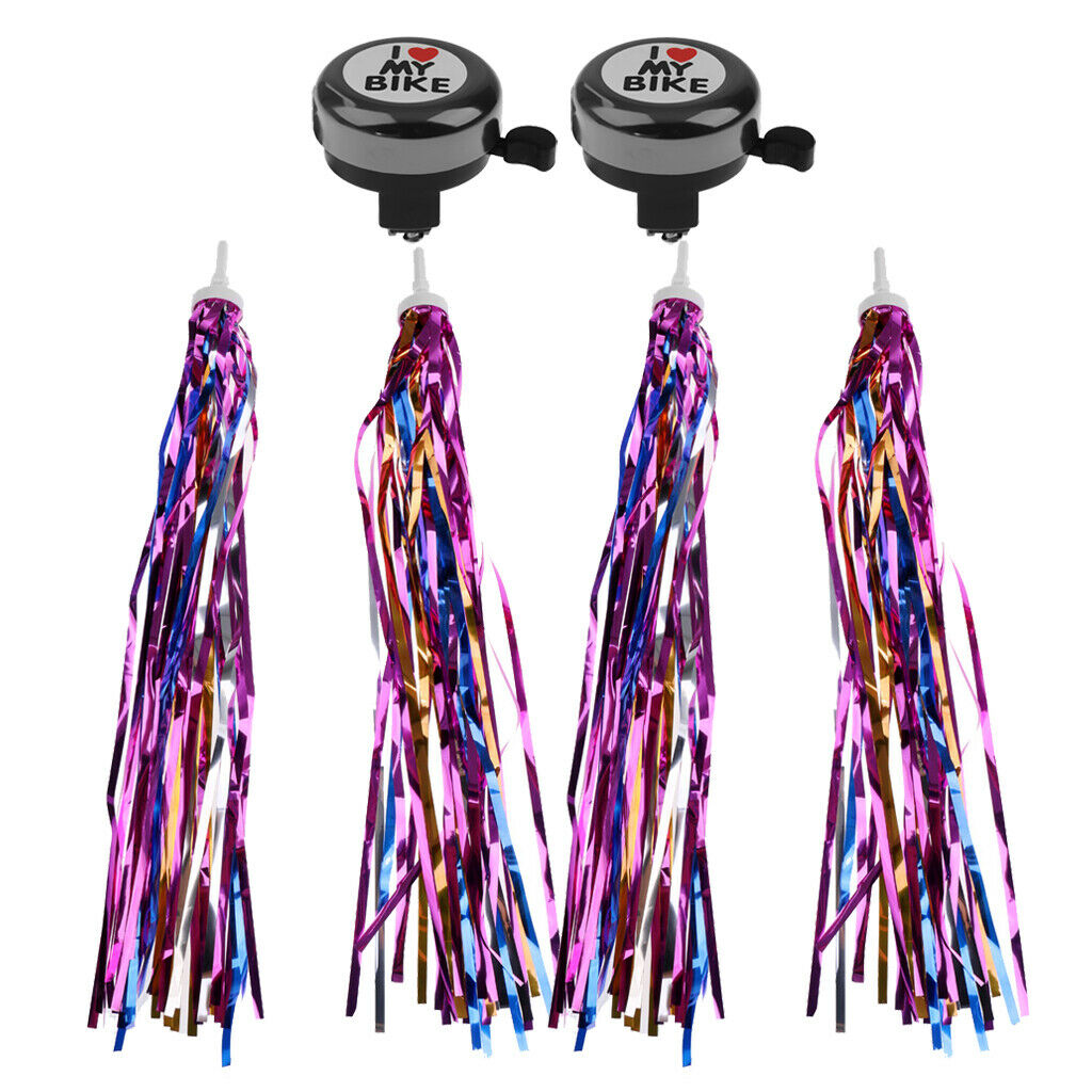 Metal Bike Bicycle Bell Black Kids w/ Bike Streamers Tassels Accessories