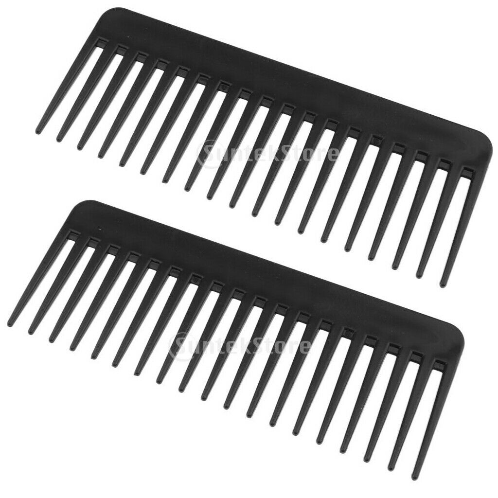 2pcs Wide Tooth Detangler Salon Shampoo Brush Comb for Curly Long Hair Black