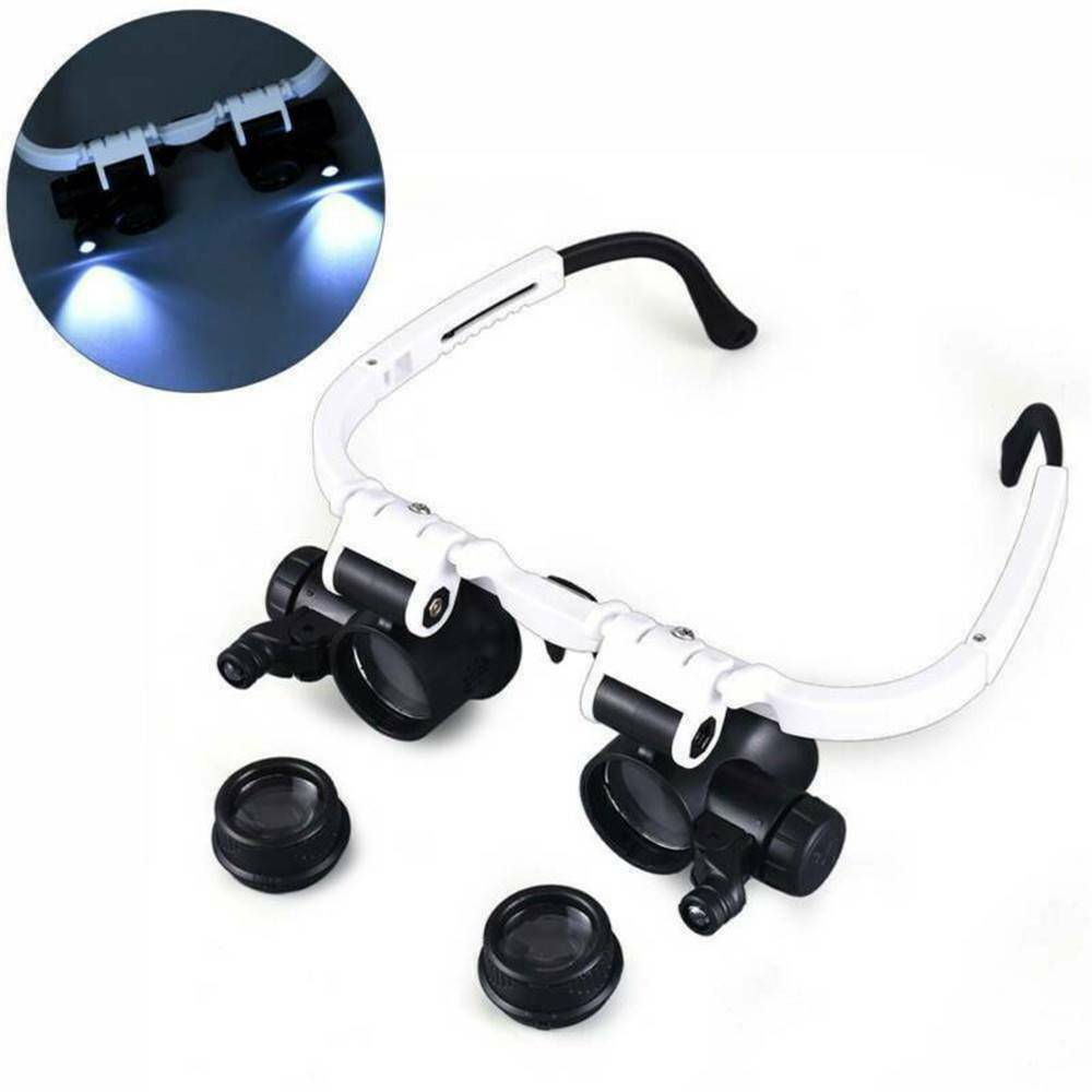8x/15x/23x Double Eye Jewelry Watch Repair Magnifier Loupe Glasses W/ LED Light~