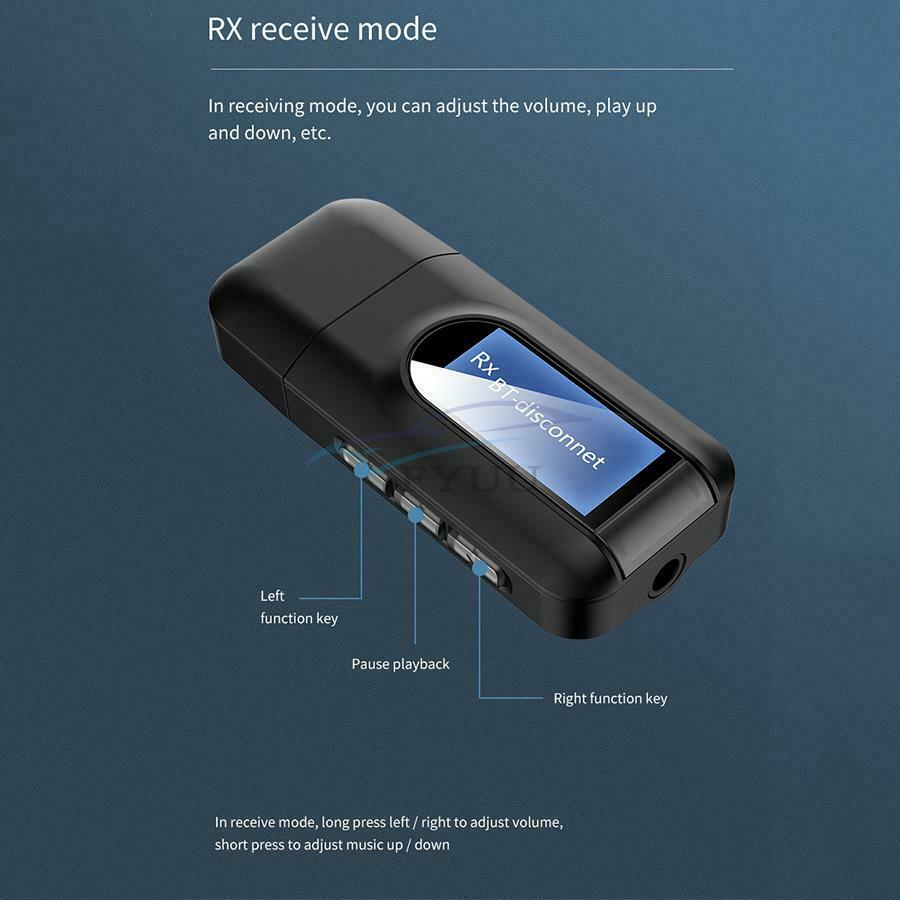 1 Set Portable LCD Display Wireless USB Bluetooth 5.0 Audio Transmitter Receiver