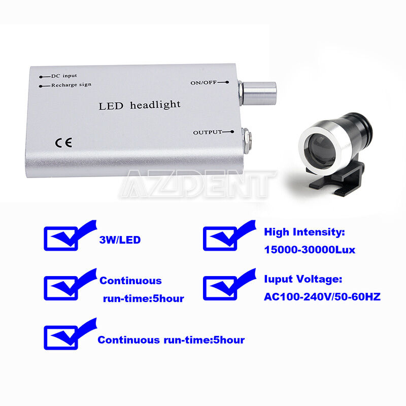 Dental Medical Headband Binocular Optical Loupes + Portable LED Head Light Lamp