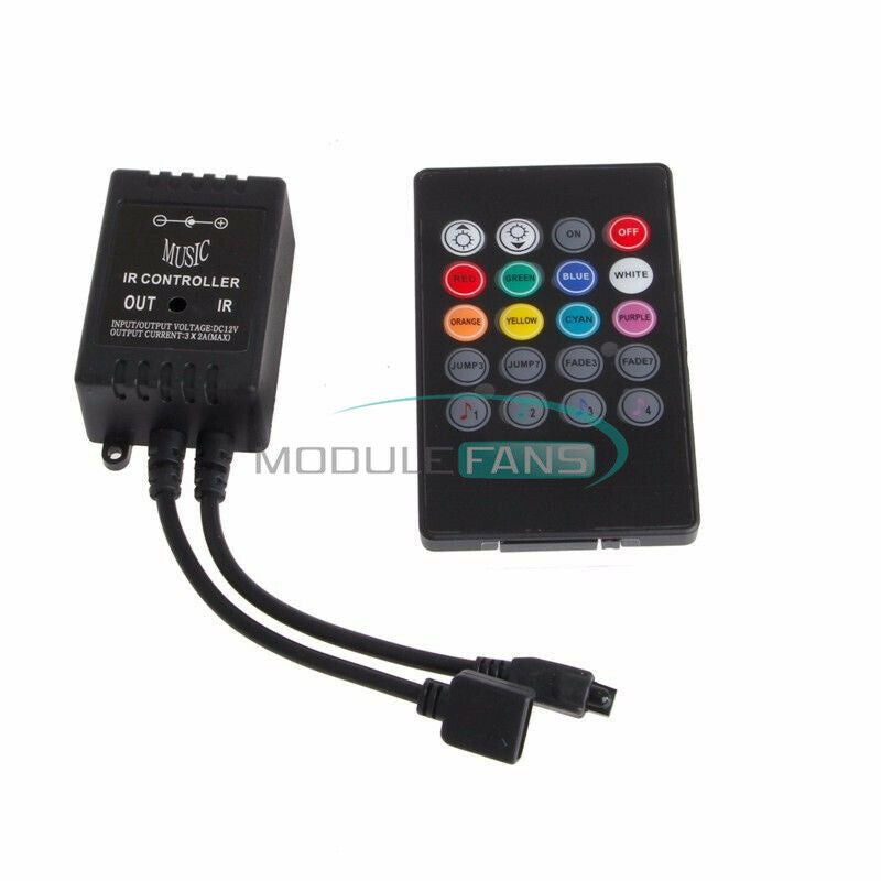 20 Keys DC 12V Sound Sensor Music IR Remote LED Controller for RGB Strip Light
