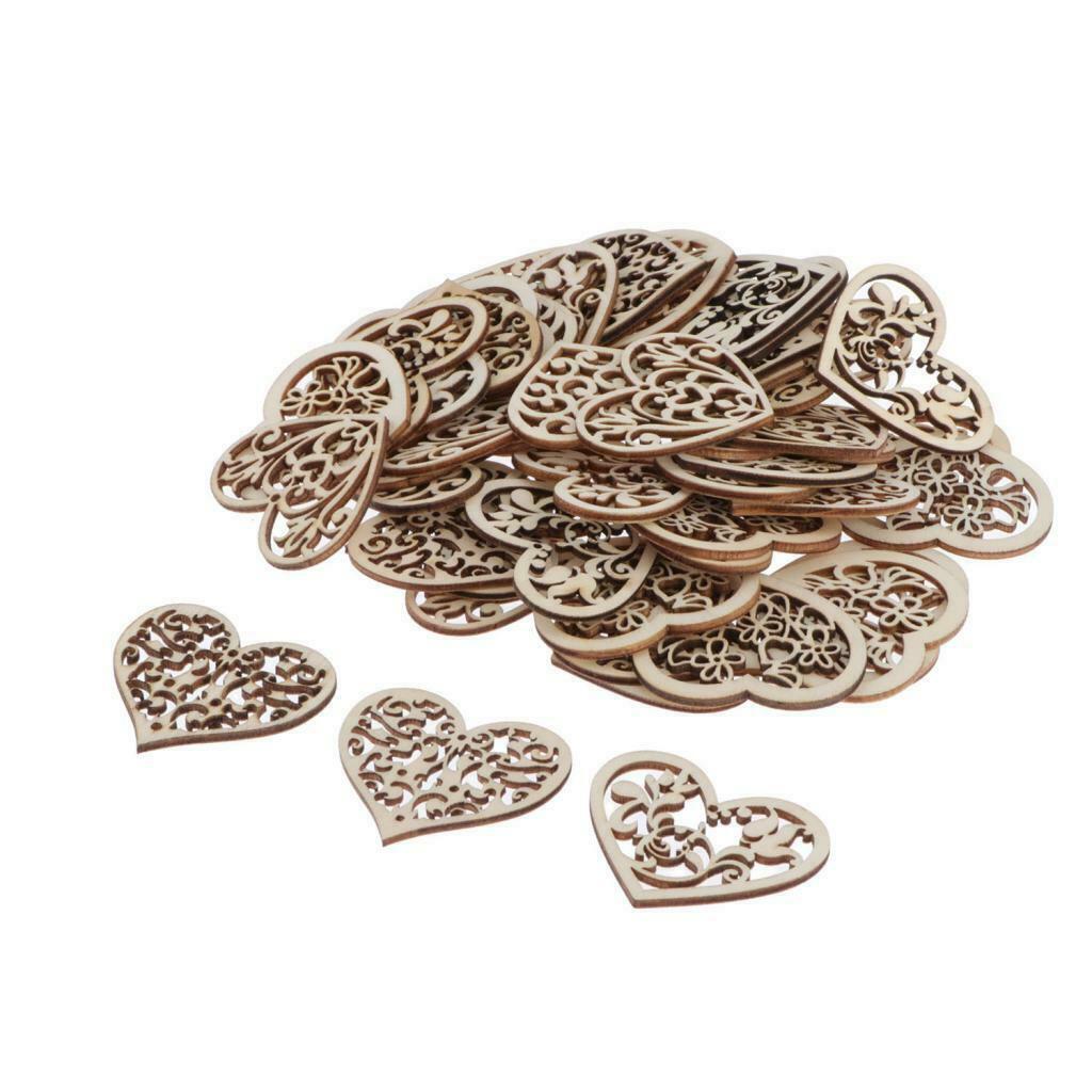 50x Natural Wood Pieces Hollow Cutouts Rustic Decorations Wedding Decor
