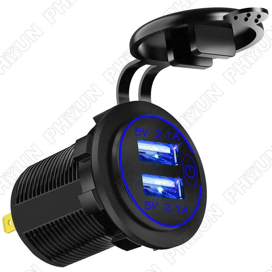 12V-24V 4.2A Car Dual USB Fast Charger w/ Wire & Terminal Motorcycle Universal