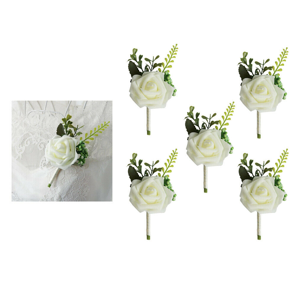 5pcs Bridesmaid Corsage Buttonhole Flowers Prom Party Favor, Wedding Decors
