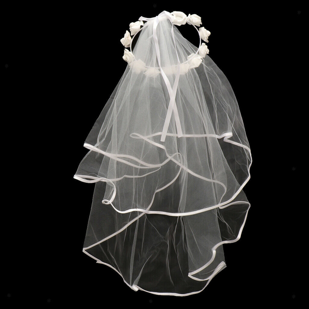 Long bridal veil Wedding veil with artificial flower wreath, made of tulle