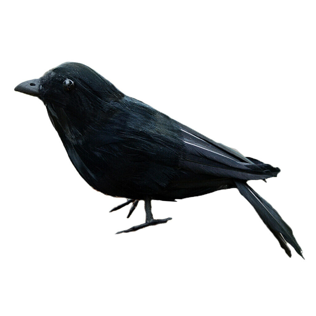 3x Realistic Crow Statue Bird Raven Black Garden Decor Artificial Feather