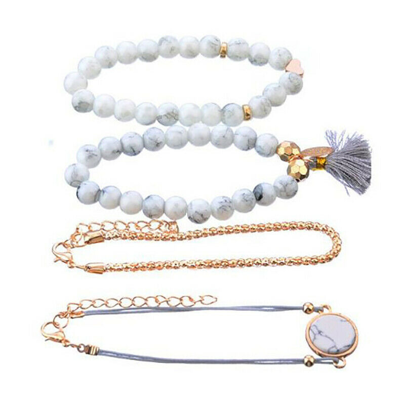 4Pcs/set Bohemian Stone Beads Bracelets Bangles Women Wrist Chain Bracele.l8