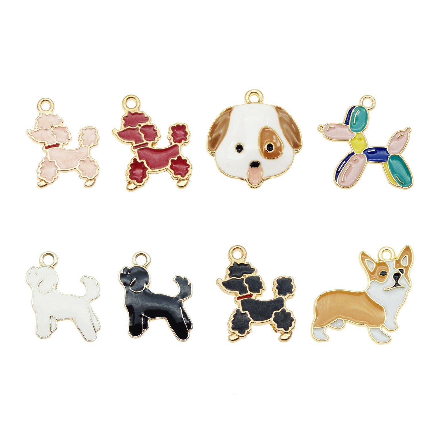 8 Pair Colorful Enamel Pet Dog Animal Charms Pendant Jewelry DIY Making Findings