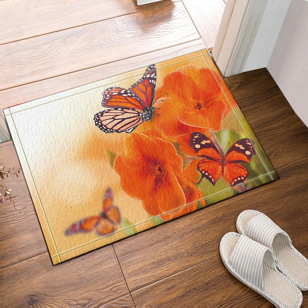 Butterfly On Poppy Flowers Bath Rug Non-Slip Floor Indoor Front Door Mat 16x24"