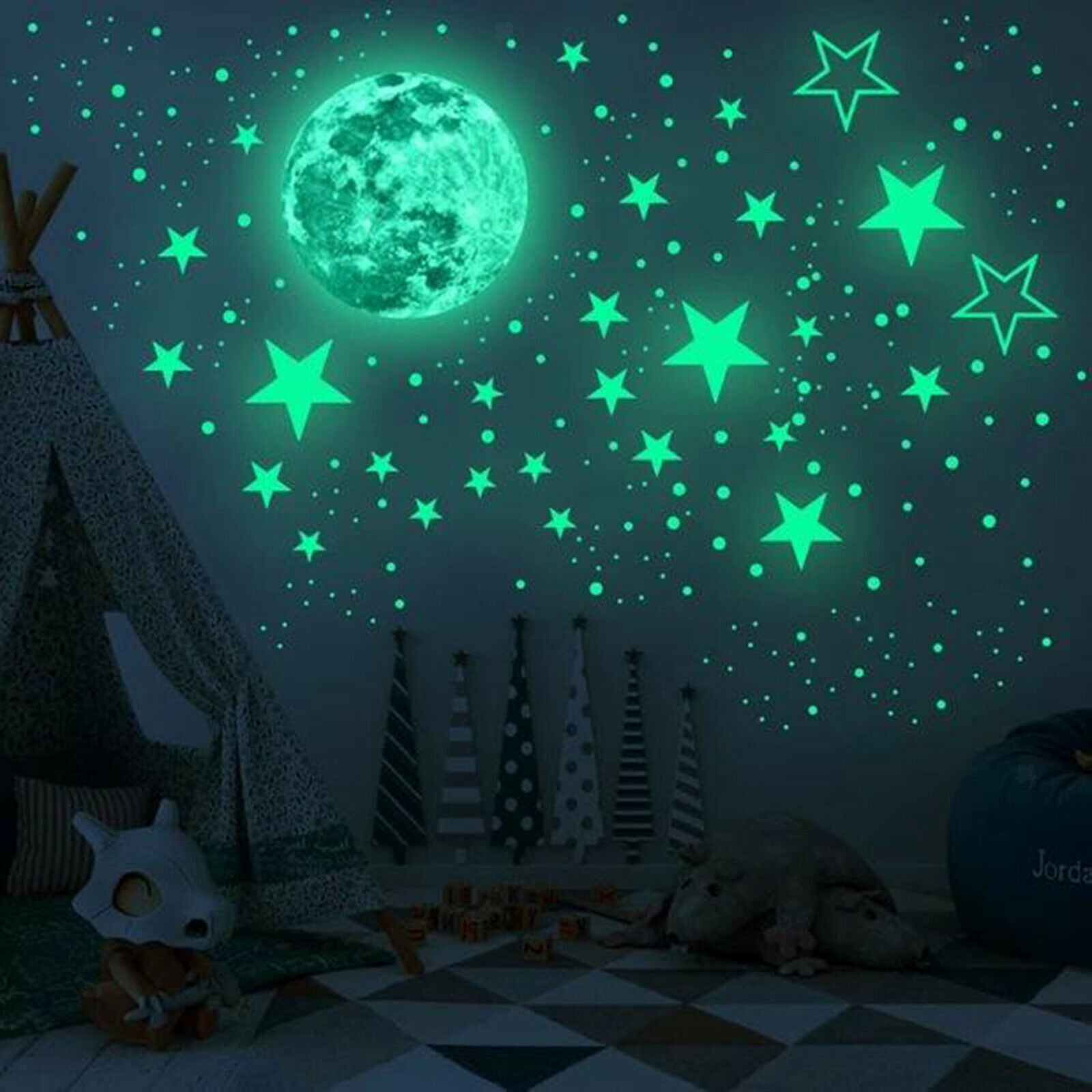 435x Planet & Stars Glow In The Dark Wall Stickers Kids Bedroom Decals Decor