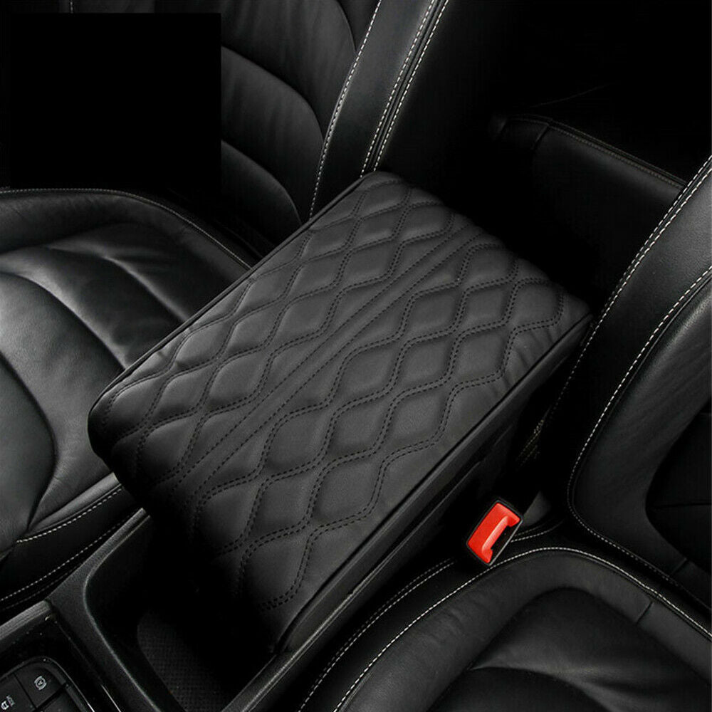 Black PU leather Car Armrest Pad Cover Center Console Wave Pattern Cushion 1PC