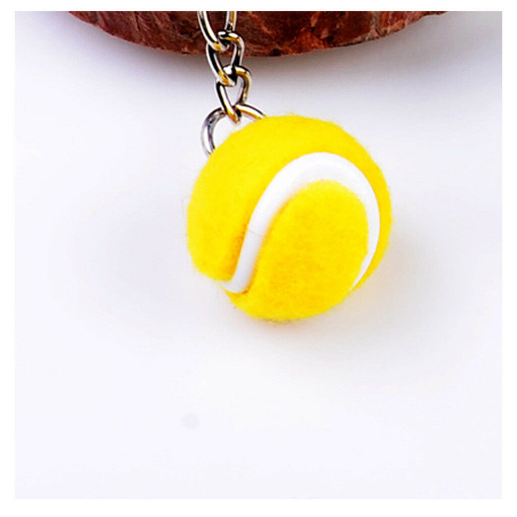 Tennis Ball Racket Pendant Charm Keyring Key Chain Split Ring of Yellow