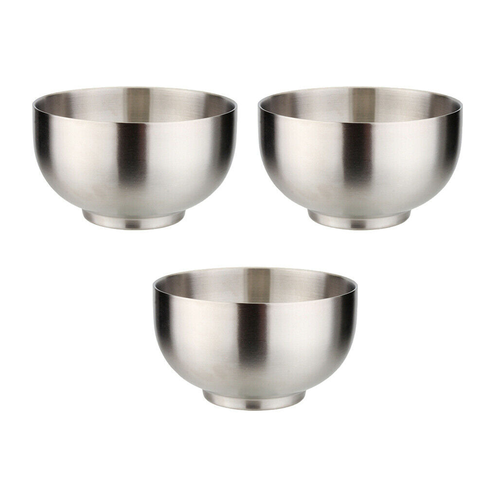 3x Double Walled Bowls Dish Snack Salad Serving Bowl Set Stainless Steel
