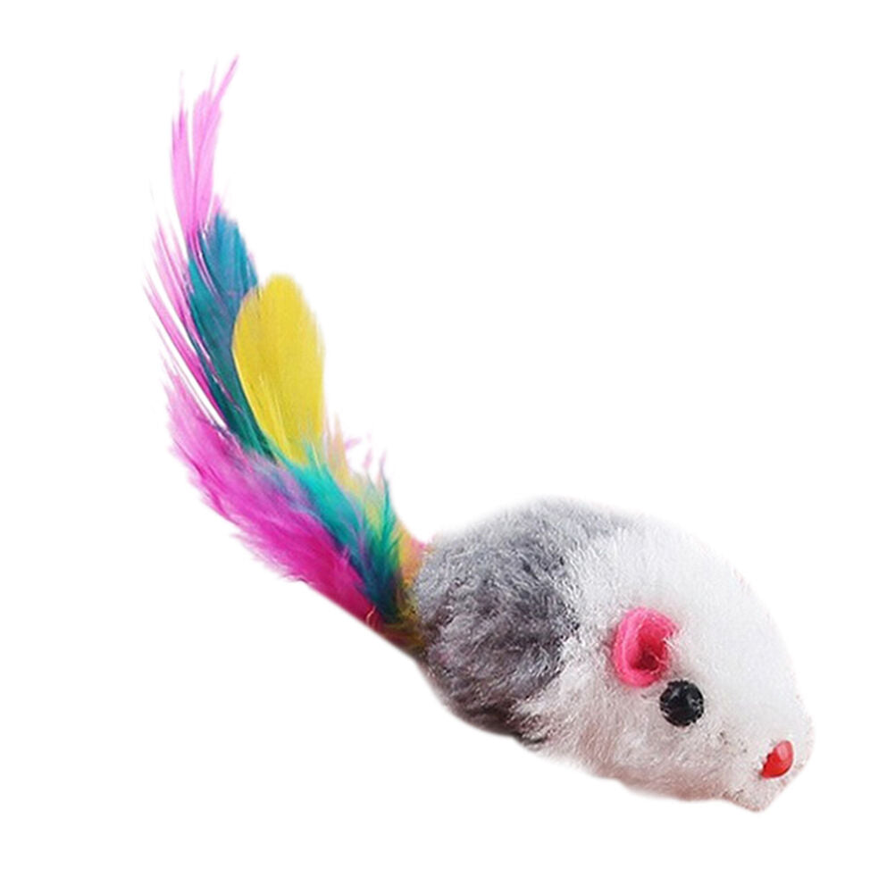 2x Soft Fleece False Mouse Cat Toys Colorful Feather Funny Playing Toys Y1