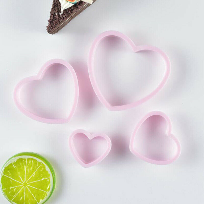 4pcs Heart Shaped Plastic Cake Mold Cookie Cutter Biscuit Stamp Sugar Cra.l8