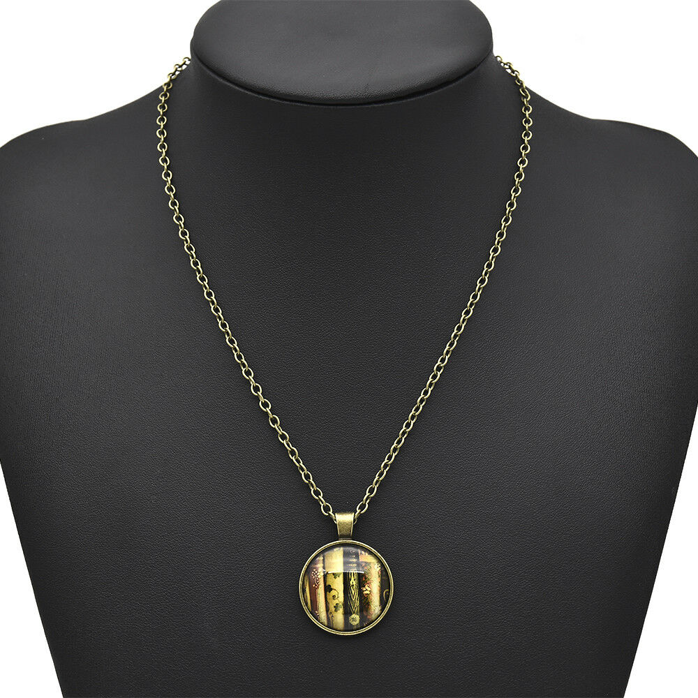 teacher's book gift Cabochon Tibetan Bronze Glass Chain Pendant Necklace CHI