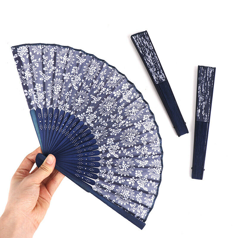 1PCS Chinese Style Flower Design Blue Fabric Hand Fan Wedding Party Favor Gi Tt