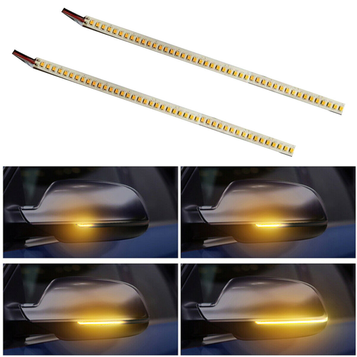 2Pcs LED Error Free Rear Mirrors Flexible Turn Signal Strip Light Lamp Universal