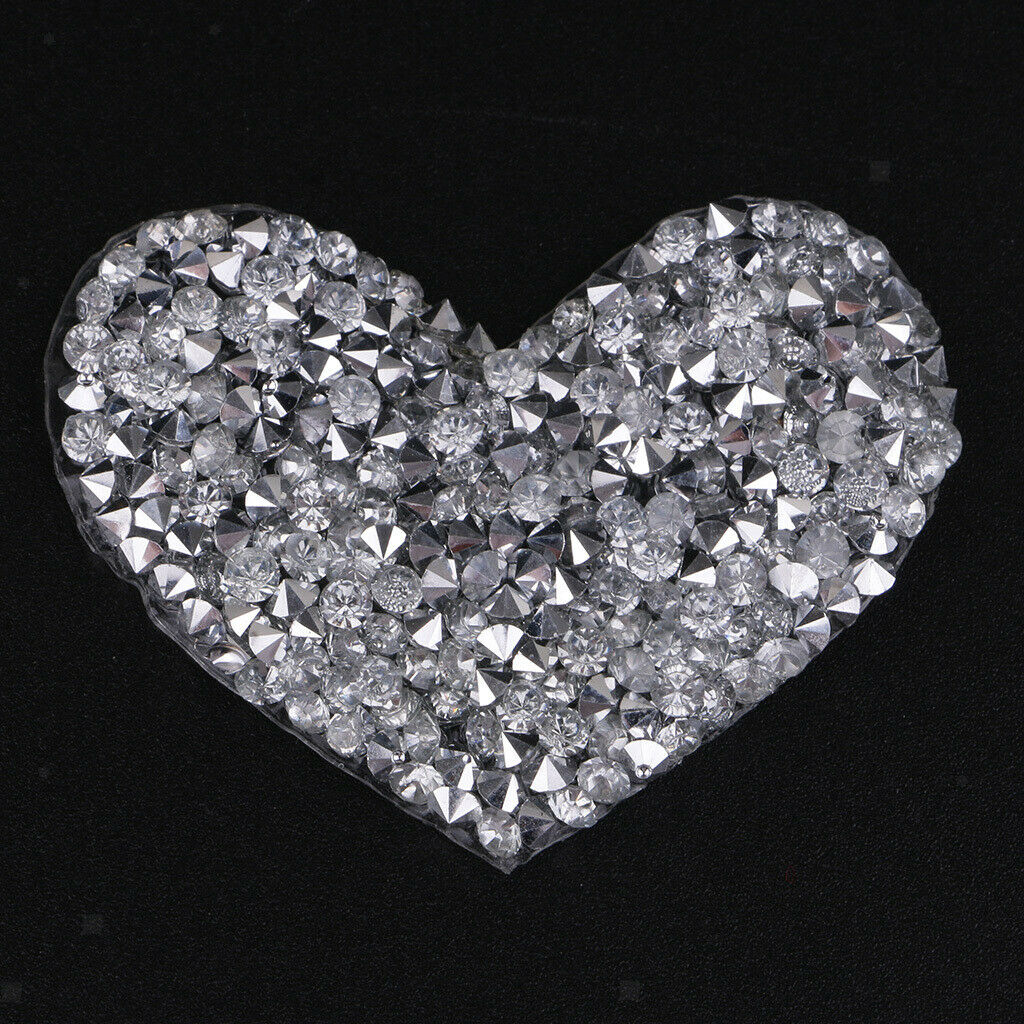 Prettyia 6Pcs DIY Love Heart Rhinestone Patch Appliques Iron on Bags Clothes