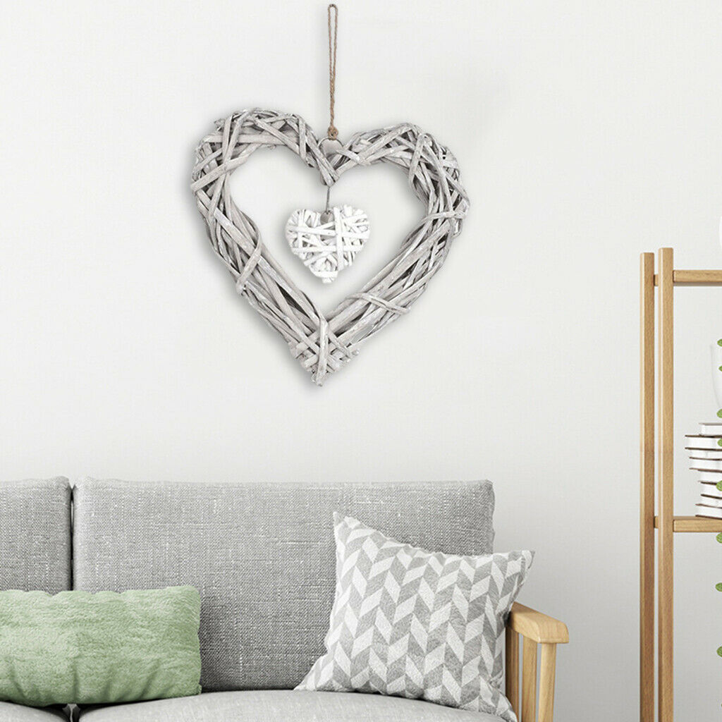 Rustic Hanging Heart Rattan Wicker Wreath, Garland for Home Front Door Wedding