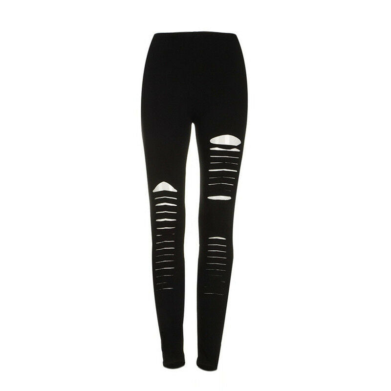 Sexy Black Punk Ripped Torn Slashed Cut Striped Leggings Pants Gothic Club BDDD